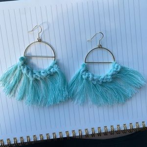 Handmade Macrame Earrings - Mint & Brass (Long)